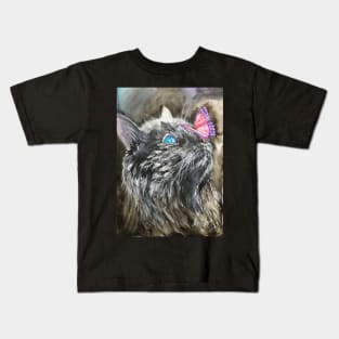 cat and buttetfly Kids T-Shirt